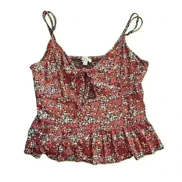 Patrons of Peace Tops - Patrons of Peace Floral Tie Front Peplum Crop Tank Top, EUC, Size S